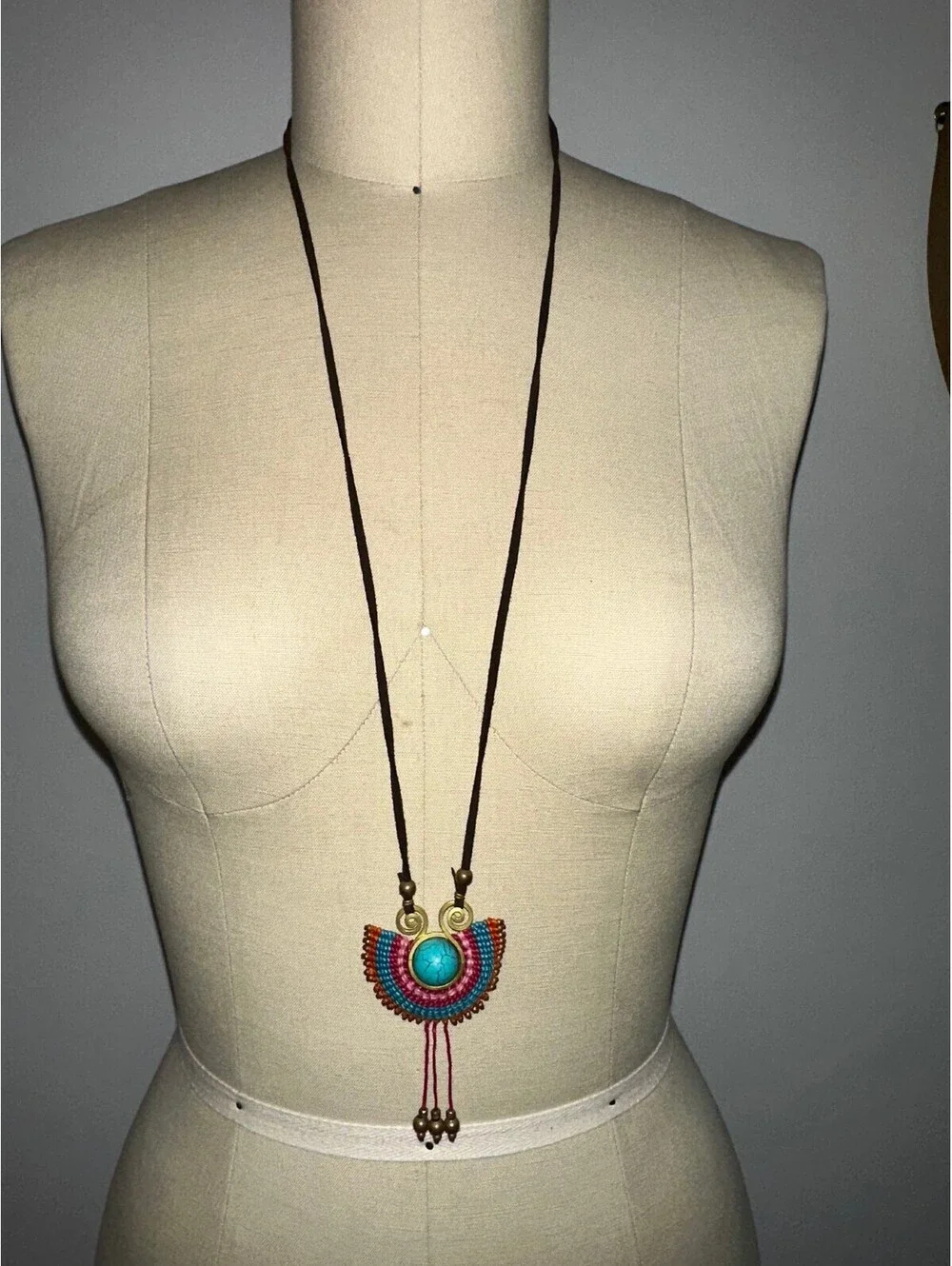 Handcrafted Bohemian Turquoise and Beaded Pendant Necklace